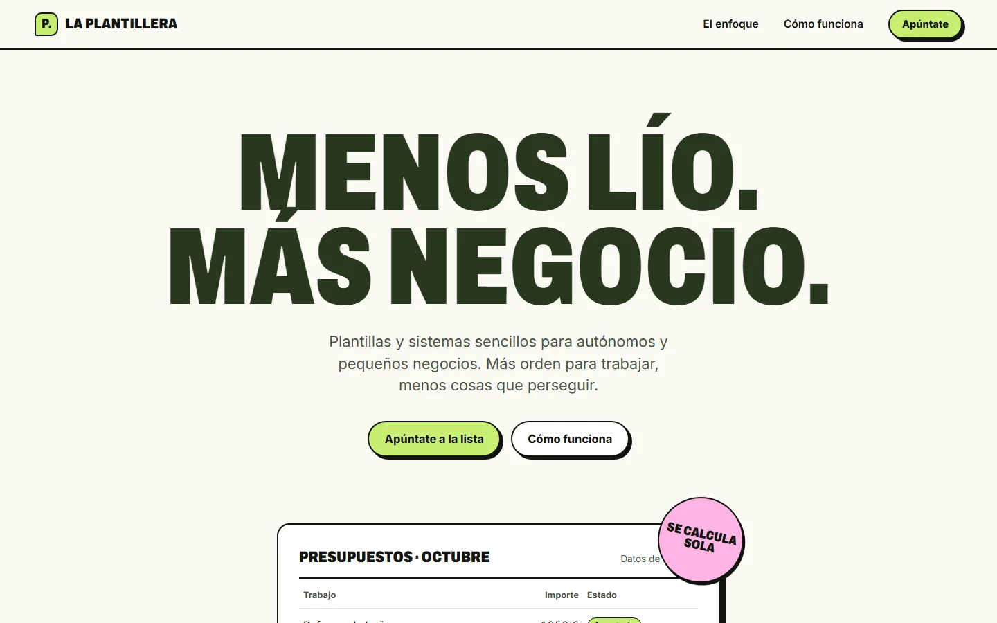 Web de La Plantillera en escritorio